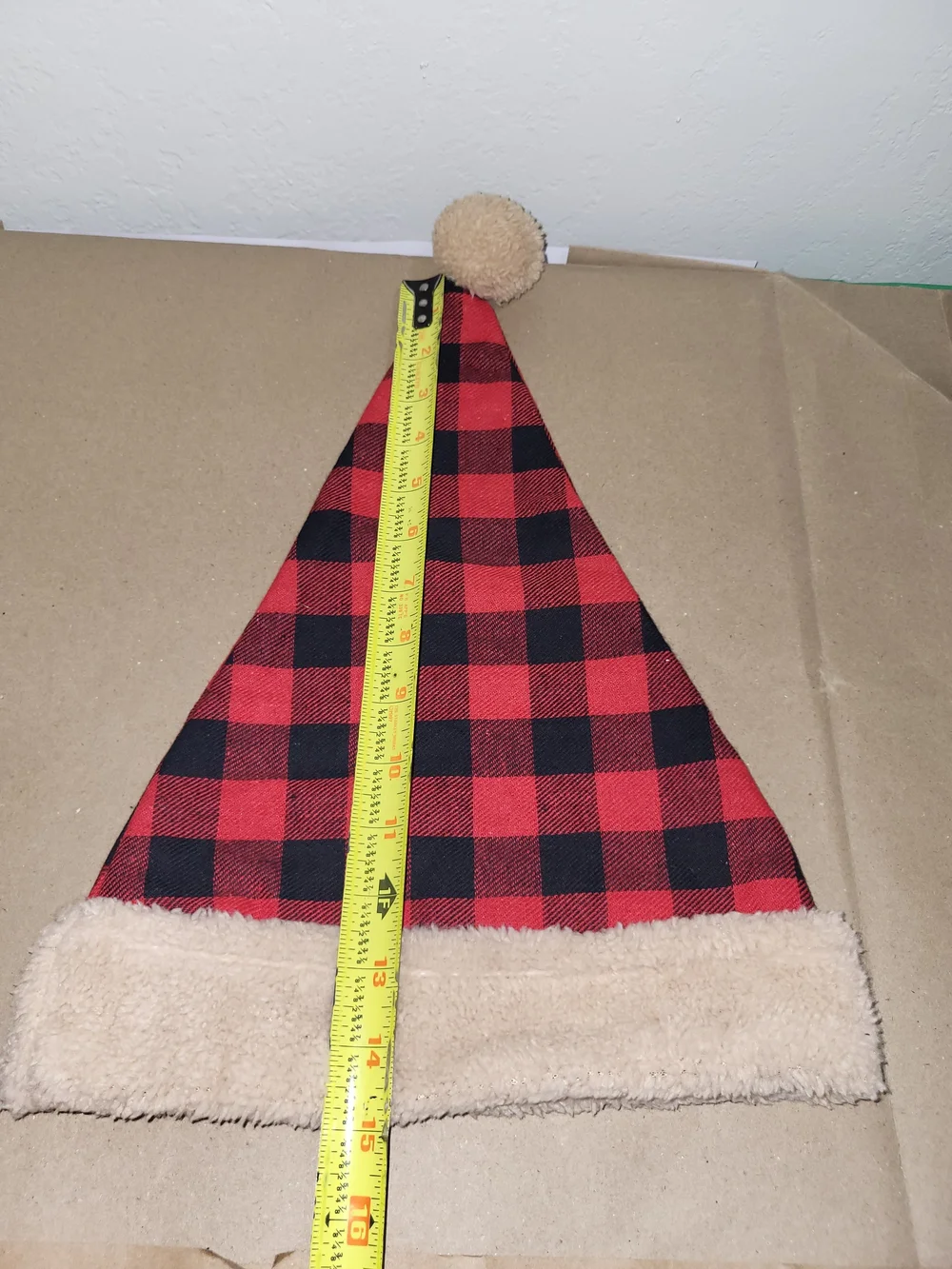 Plaid Red and Black Kids Santa Hat with Cream Trim
